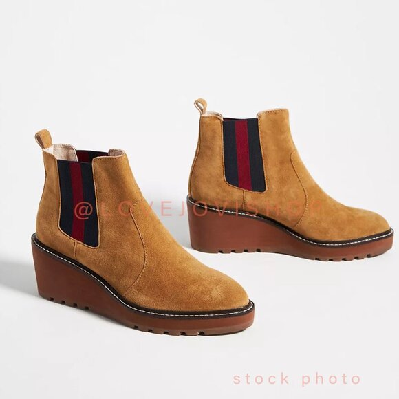 Minimalist | Cecelia for Anthropologie Tan Suede Platform Pull-On Boot | Wedge - Picture 14 of 16